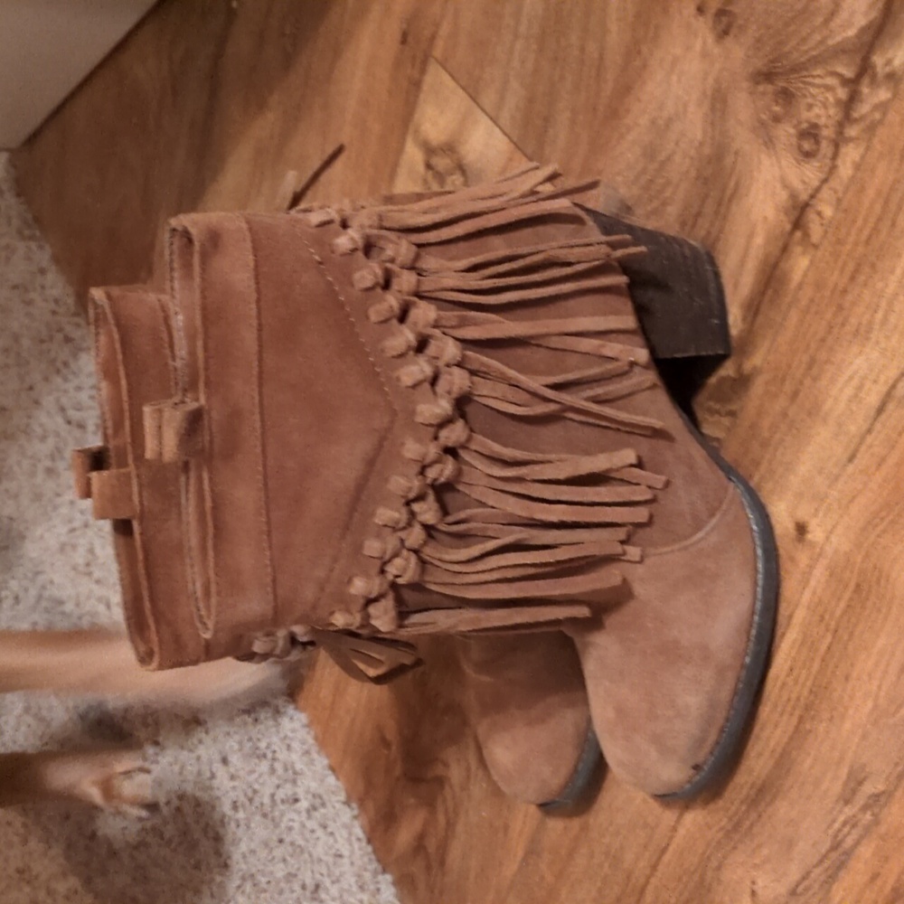 Boho Fringe Ankle Booties - Brown - Picture 4 of 5